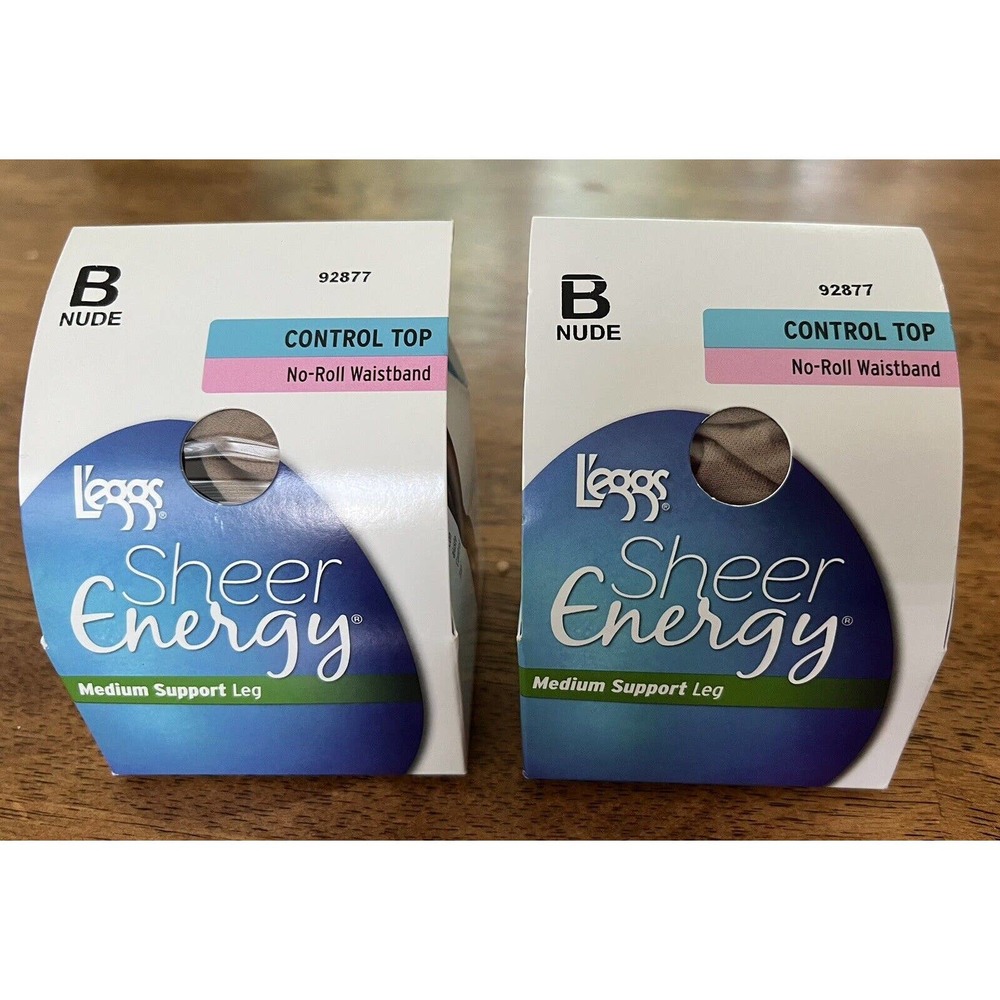 2 Pair L'eggs Sheer Energy Pantyhose~Control Top~Size B~Med NEW 92877